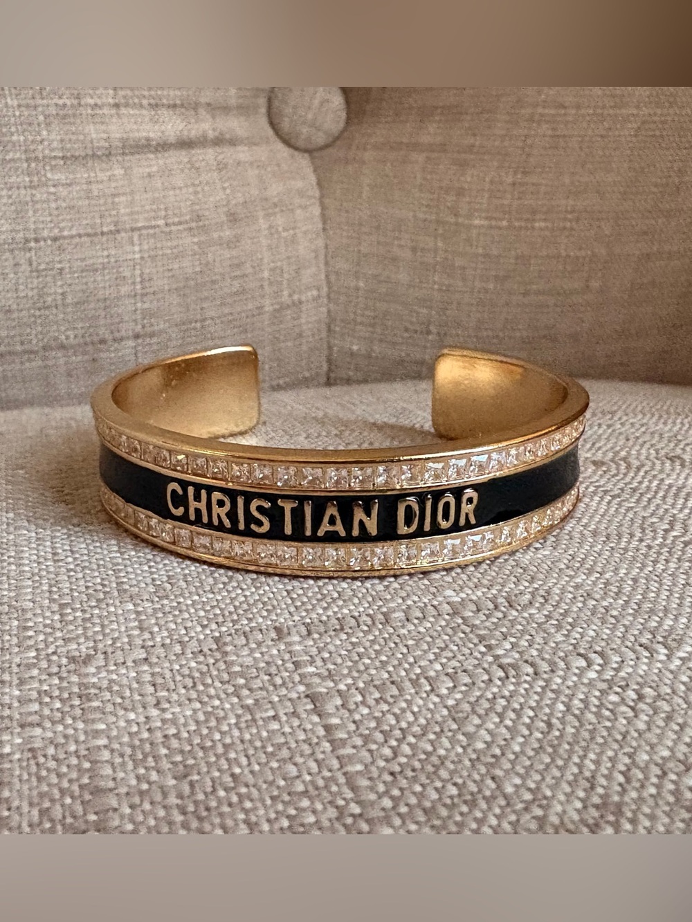 Dior Black and Gold Christian Dior Logo Cuff Bracelet - Picture 5 of 6